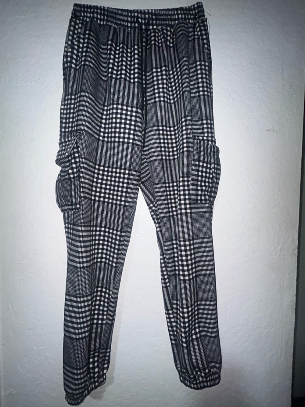 shosho Black & White Plaid Cargo Joggers